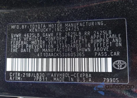 2025 Toyota Camry Xse from USA, damaged, VIN 4T1DAACK5SU605365